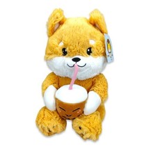 Cuddle Barn Shiba Inu Plush Dog Stuffed Animal Toy Sipping on Boba Tea NEW P1 - £11.14 GBP