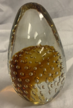 Amber Art Glass Controlled Bubble Clear and Amber  Oval Shape Paperweight. - £8.80 GBP