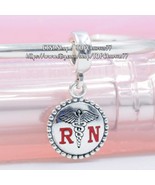 925 Sterling Silver Exclusive Engraved Charm RN Dangle Charm with Enamel... - $25.79 CAD