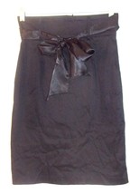 Wrapper Black Cotton Blend Skirt with Black Satin Sash Belt Sz 3 - £17.76 GBP