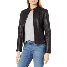 Cole Haan Women’s Racer Leather Jacket – Classic Black Moto Style with Snap - $229.00