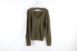 Vtg 90s Tommy Hilfiger Womens Large Faded Spell Out Knit V-Neck Sweater Green - £35.57 GBP