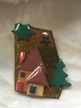 Estate Orange with Pink &amp; Sparkly Background with Stars &amp; Pine Tree House Pin   - £8.30 GBP