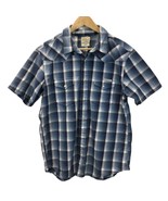 Lucky Brand Blue Plaid Western Wear Pearl Snap Button Up Men&#39;s Shirt Large - $24.00