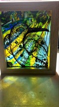 Stained glass suncatcher,Fantasy of a bird with green apples,double glass painti - £23.43 GBP