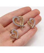 Gold Over 925 Silver - Cubic Zirconia Love Heart Pendant &amp; Earrings Set ... - €28,13 EUR