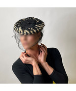 Black and White Hat 1940s 1950s Striped Straw Formal Cocktail Hat Vintag... - €98,38 EUR