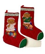 Teddy Bear Christmas Stocking Vintage Quilted Cranston Handmade Pair - $16.82