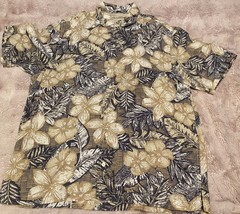 Carribean mens Hawaiian shirt 100% linen button-down large - $14.01