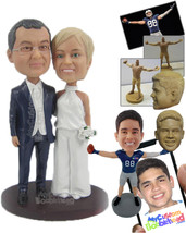 Personalized Bobblehead Happily Married Couple In Wedding Attire With A Bouquet  - £124.69 GBP