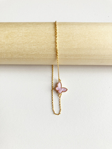 Lilac Mother of Pearl Mini Butterfly Adjustable Bracelet - £27.45 GBP