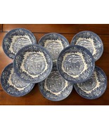 Vtg Ironstone England Dickens Soup Bowls Blue Transferware 8 Pc - $1,222.86 MXN