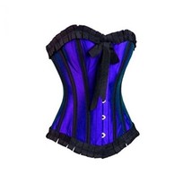 Burlesque Costume Royal Blue Satin Retro Goth Overbust Corset Waist Training Top - £64.13 GBP