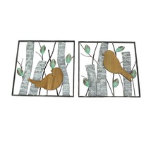 Set of 2 Rustic Wood &amp; Metal Leaf Birds &amp; Branches Wall Sculpture Art Decor - £31.37 GBP+