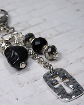 Skull Cross Howlite Crystal Day of the Dead Purse Charm Keychain Silver Black - £10.74 GBP