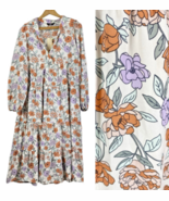 White Floral Midi Dress Tiered Size Medium NEW Peasant Prairie Boho Cott... - €34,13 EUR