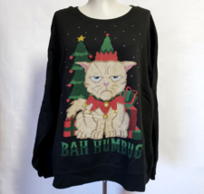 Grumpy Cat Bah Humbug Ugly Christmas fun Sweatshirt Holiday Time black b... - $15.00