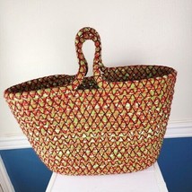 Woven Tote Bag Frog Pattern Handled - $27.72