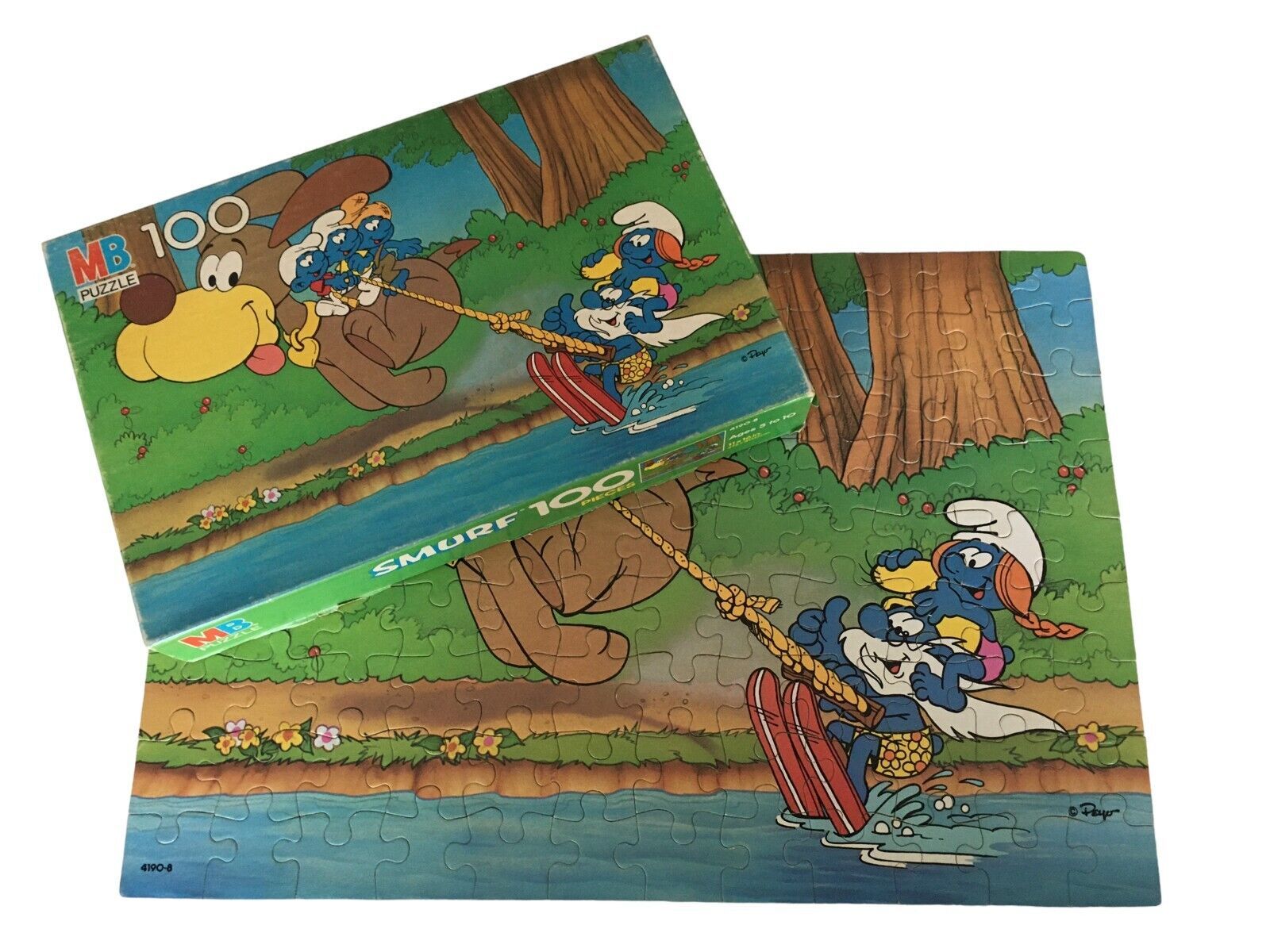 Smurf Jigsaw Puzzle Vintage Peyo 1980s Toy Kids Papa Smurf Water Ski 100 Pcs MB - £10.21 GBP