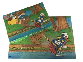 Smurf Jigsaw Puzzle Vintage Peyo 1980s Toy Kids Papa Smurf Water Ski 100 Pcs MB - $12.99