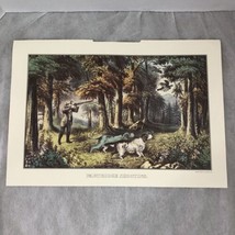 1982 Travelers Calendar Currier &amp; Ives Art Print 11x16” Partridge Shooting Hunt - $9.95