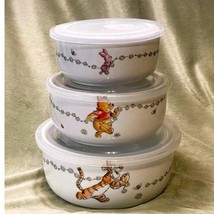 Disney Winnie the Pooh &amp; Friends Daisy Chain Microwave Bowls w/Vented Li... - £32.85 GBP