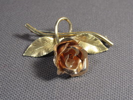 Vintage Pin-Brooch Rose Marked &quot;KREMENTZ&quot; Pink &amp; Yellow Gold Plated 1.75&quot; Long. - £12.60 GBP