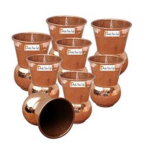 Set of 8 - Prisha India Craft  Copper Muglai Matka Glass Hammered Style Drinkwar - £48.22 GBP