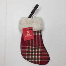 Country Red Plaid Sherpa 8&quot; Mini Christmas Stocking Holiday Ornament Decoration - £9.63 GBP
