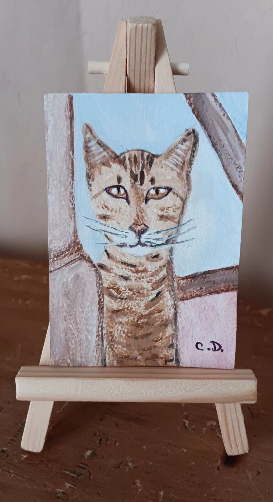 ACEO Original Orange Tabby Cat Painting Signed Collectible Miniature Art... - $5.20