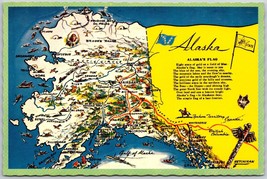 AK Alaska State Map Points Of Interest State Flag Poem Vintage Postcard - £3.68 GBP