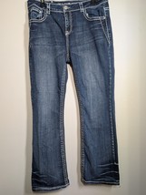 Live Hard Jeans Blue Denim White Stitching Embroidery Mid Rise Women Siz... - $27.22