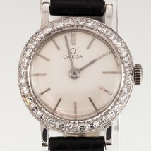 OMEGA 18k or Blanc Femmes Manuelle Montre Avec Diamants Biseau #484 - $2,702.66