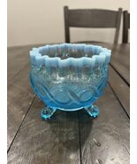 Northwood 3 Footed Glass Beaded Cable Rosebowl Light Blue Opal Crimped - €42,52 EUR