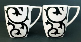 Black Scroll Coffee Mugs Coventry Romantic Fine China Porcelain Set of 2 - $15.88