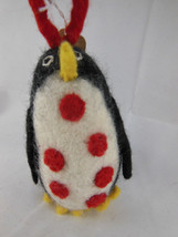 Hand Felted 4" Penguin Ornament Felted Wool Black White Red New - $6.92