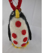Hand Felted 4&quot; PENGUIN ORNAMENT Felted Wool black white red NEW - £5.44 GBP