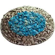 Vintage Western Floral Cowboy Belt Buckle Blue Howlite Chips 90s 1996 Un... - $29.69