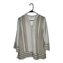 Norm Thompson Popover Top Brown White Kaftan Tunic Style Relaxed Fit Med... - £12.74 GBP