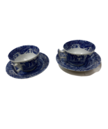 Spode Blue Italian c.1816 Footed Tea Cup & Saucer Set Of 2 England - $58.39 CAD