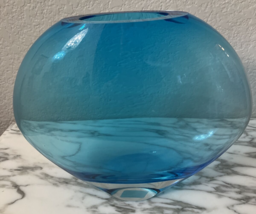 Pottery Barn Clear Blue Art Glass Oblong Bud Vase - $19.74