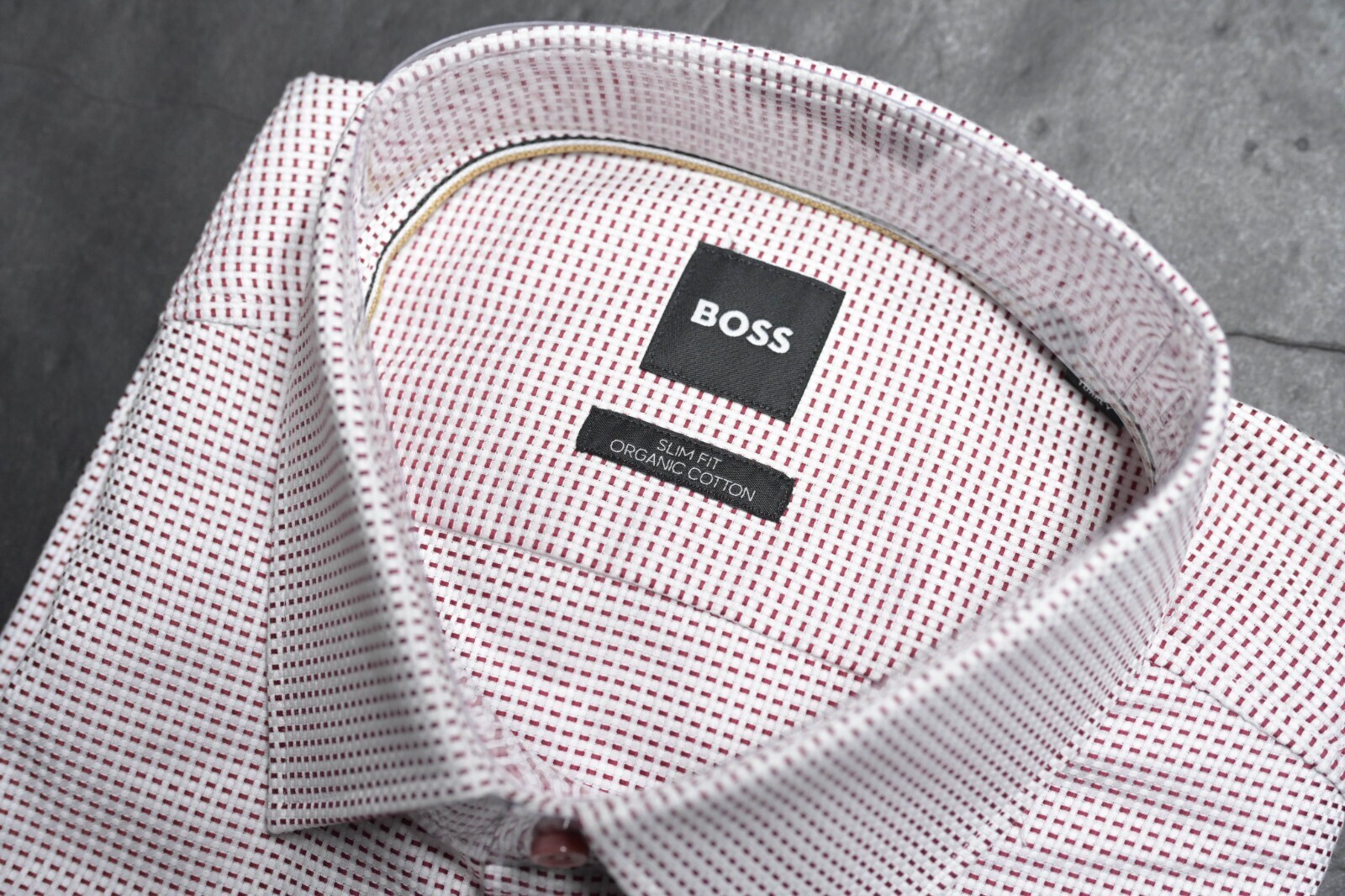 HUGO BOSS Herren Hank Kent Slim Fit Organische Baumwolle Rot Gepunktet Hemd 44 Item image 3