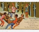 Gold Edge Yule Log &amp; Pipers Christmas Postcard 1930 - £9.27 GBP