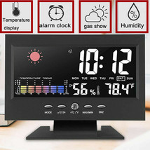 Desk Digital Alarm Clock Weather Thermometer Led Temperature Humidity Monitor - £16.65 GBP