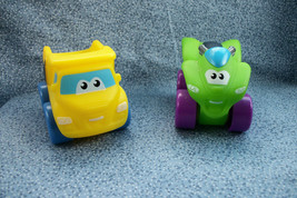 2 Plastic Vehicles With Faces Yellow Dump Truck &amp; ATV Made In China - $2.95