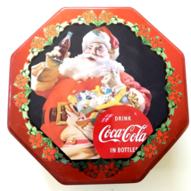 Coca-Cola Santa Octagon EMPTY Metal Cookie Tin 7.5&quot; inches Across Very Good Cond - £5.44 GBP