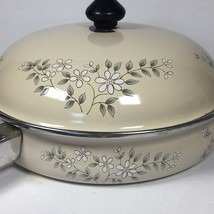 Vintage Sheffield Enamel Metal 10&quot; Skillet Pan With Lid Beige and White ... - $32.00