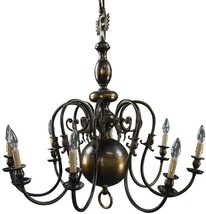 Vintage Chandelier Flemish Large 8-Arms 8-Light Antique Brass Metal Orb 1930 - £782.56 GBP