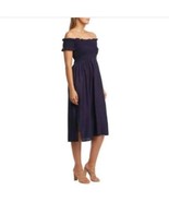 BARDOT Navy Blue Cindy Off The Shoulder Smocked Midi Dress Women&#39;s Size 10 - £45.08 GBP