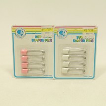 Vtg Pink White Cloth Diaper Safety Pins Baby Shower Gift NEW LOT OF 8 Pins - $12.56